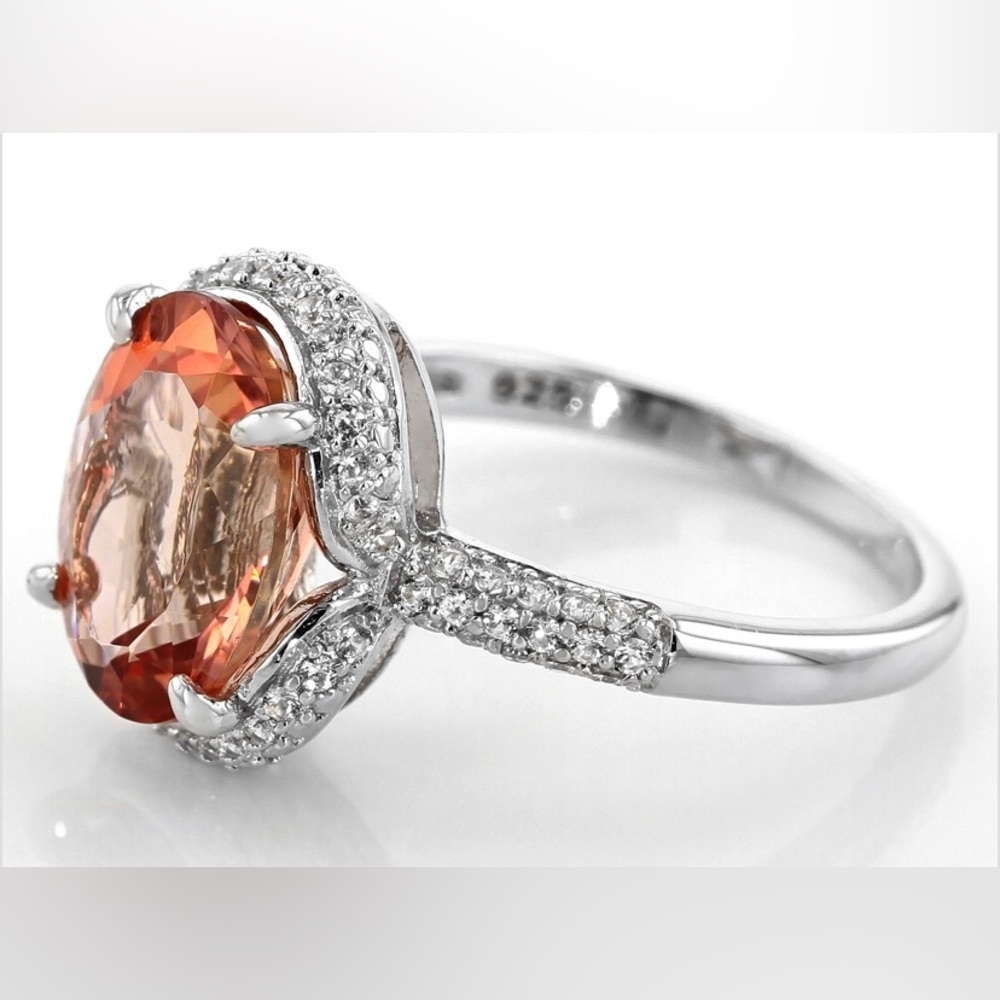Red Labradorite, Rhodium/Silver Ring 3.85ctw - Picture 3 of 13
